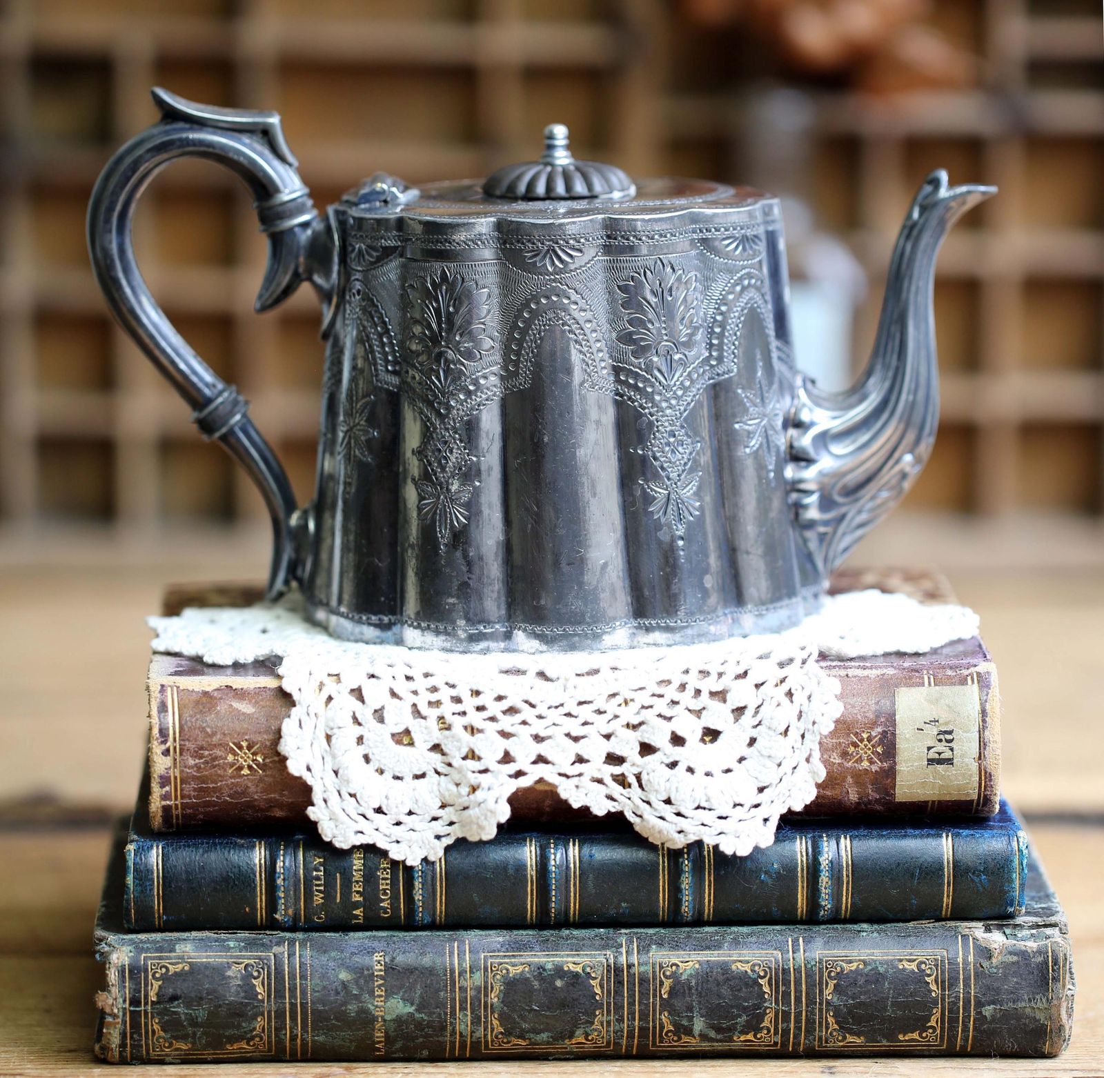 Small Antique Aesthetic Era Teapot Engraved Ornate Silver Plate Tea Pot Aesthetic Movement photo vintage