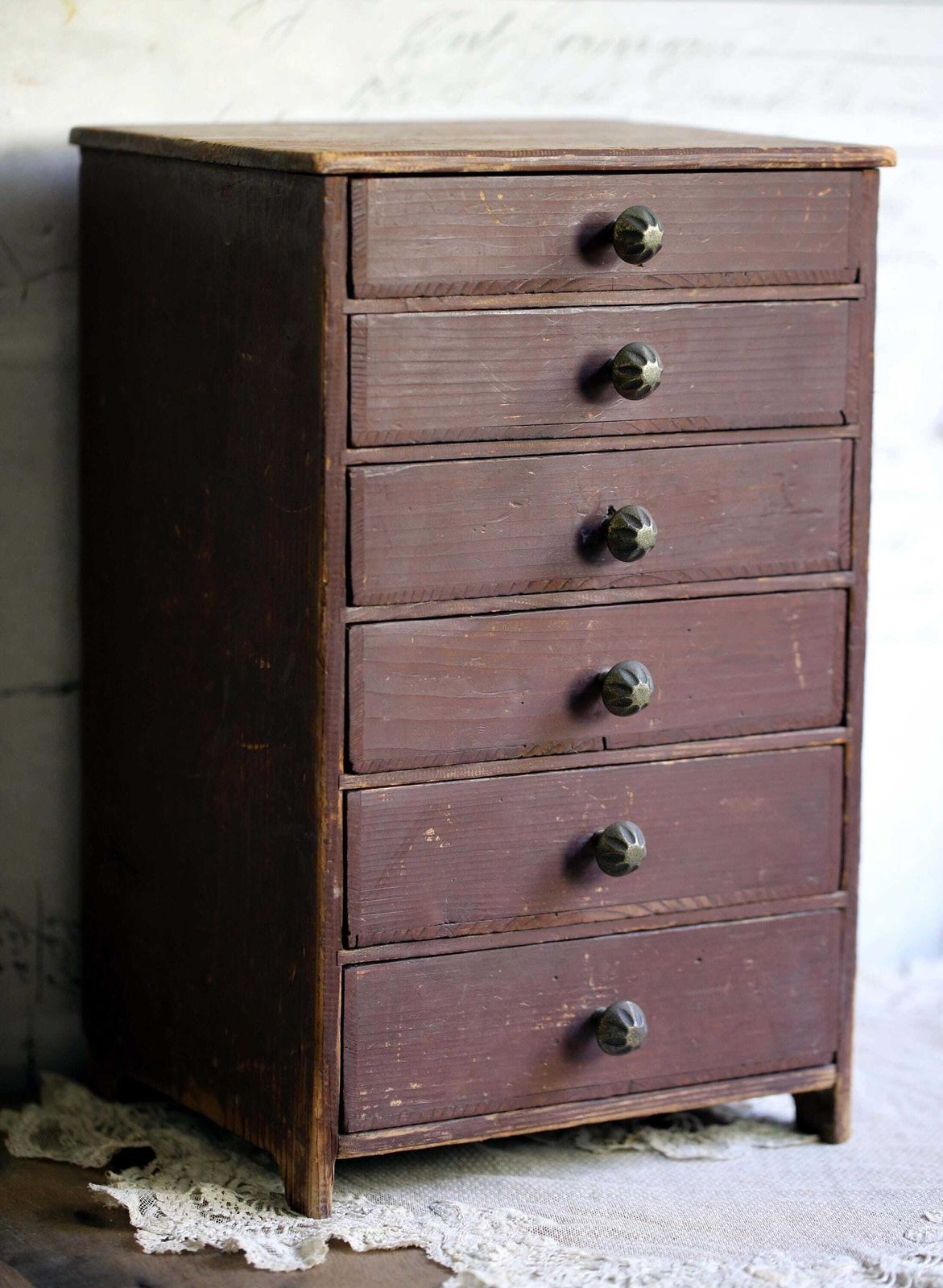 Antique Watchmakers Drawers Distressed Wooden Storage Chest Miniature Furniture photo for sale