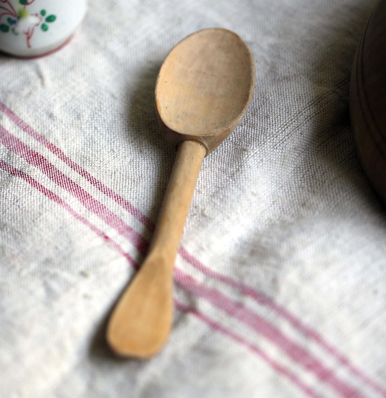 photo furniture Antique Wooden Bowl Small Primitive French Dish & Carved Wood Spoon