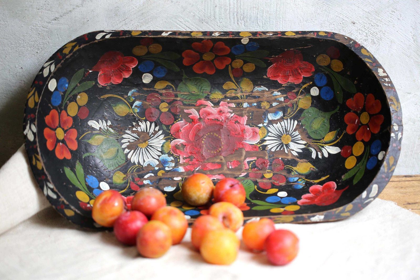 Antique French Folk Art Wooden Dough Bowl Painted Wood Proving Bowl photo furniture