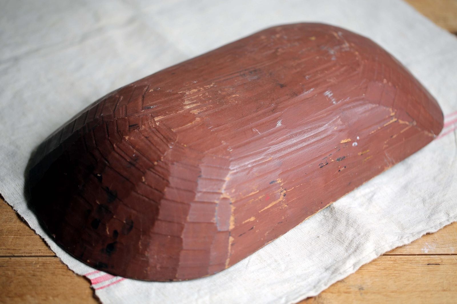 photo for sale Antique French Folk Art Wooden Dough Bowl Painted Wood Proving Bowl