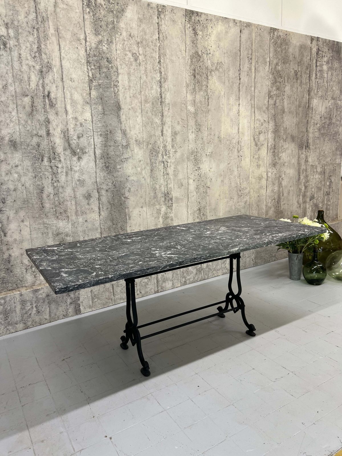 Large French Black Marble And Cast Iron Bistro Table photo Furniture