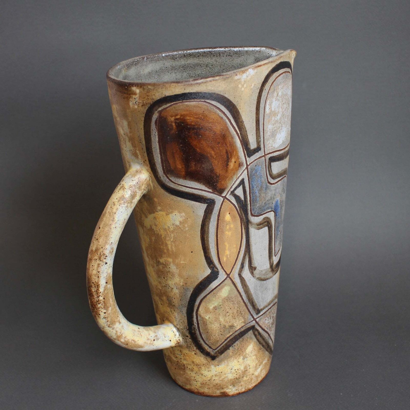 French Vintage Ceramic Pitcher With Abstract Motif By Alexandre Kostanda (Circa 1960s) photo for sale