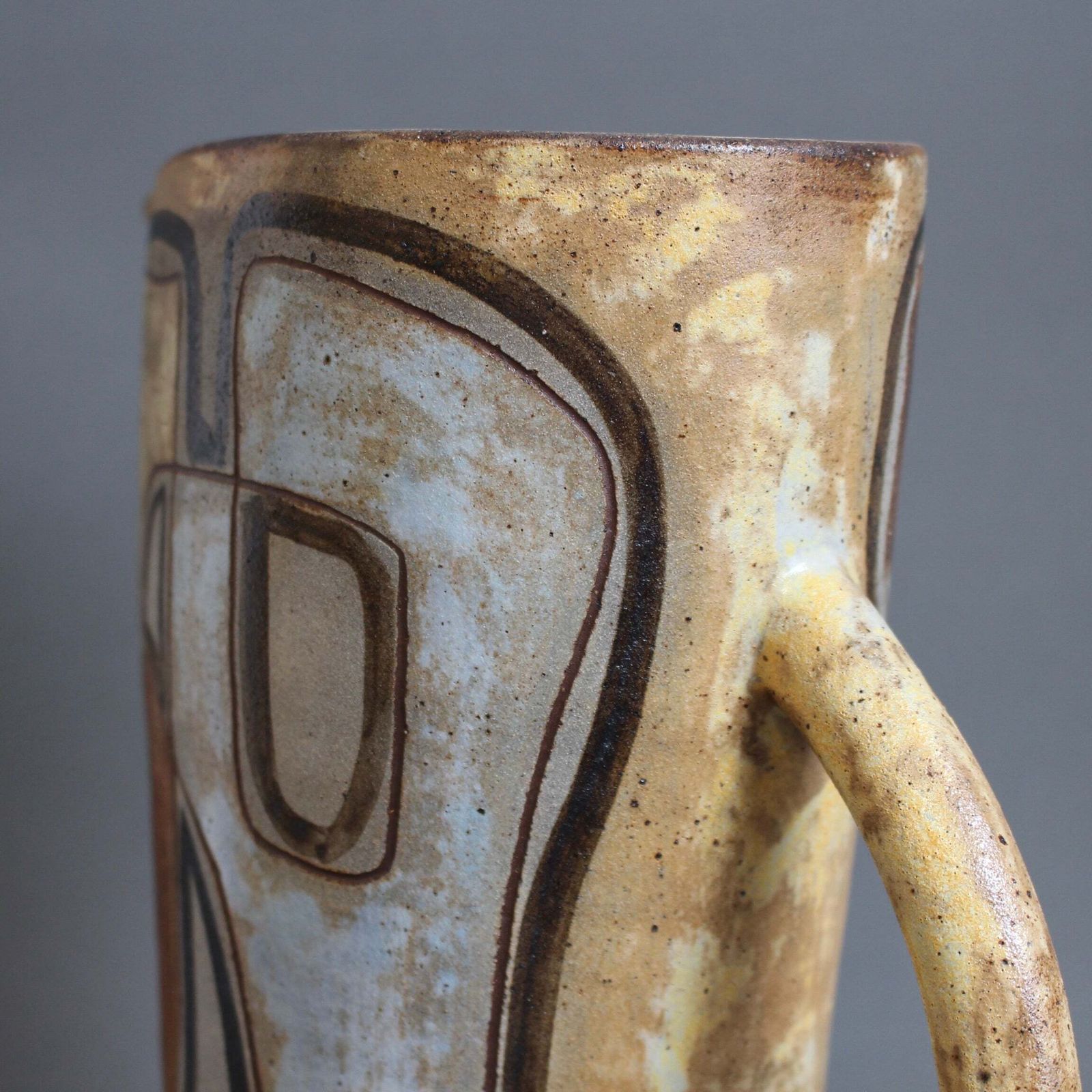 photo vintage French Vintage Ceramic Pitcher With Abstract Motif By Alexandre Kostanda (Circa 1960s)