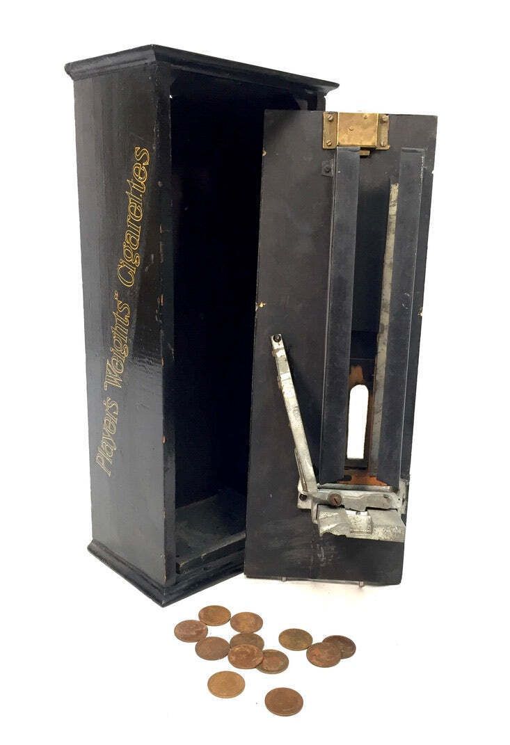Antique Advertising   Wooden Players Coin Operated Cigarette Vending Machine photo vinterior