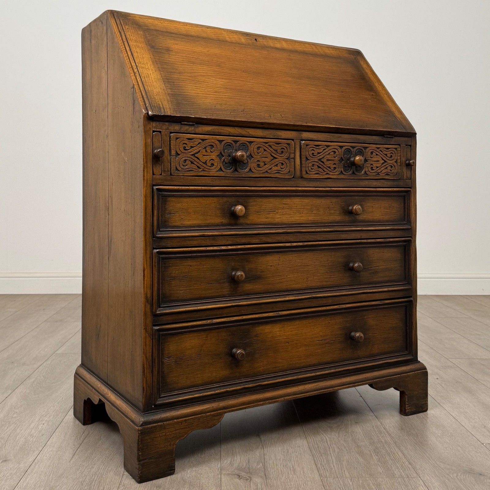photo furniture Antique 20th Century Jacobean Style Bureau In Oak ( Af 5779 )