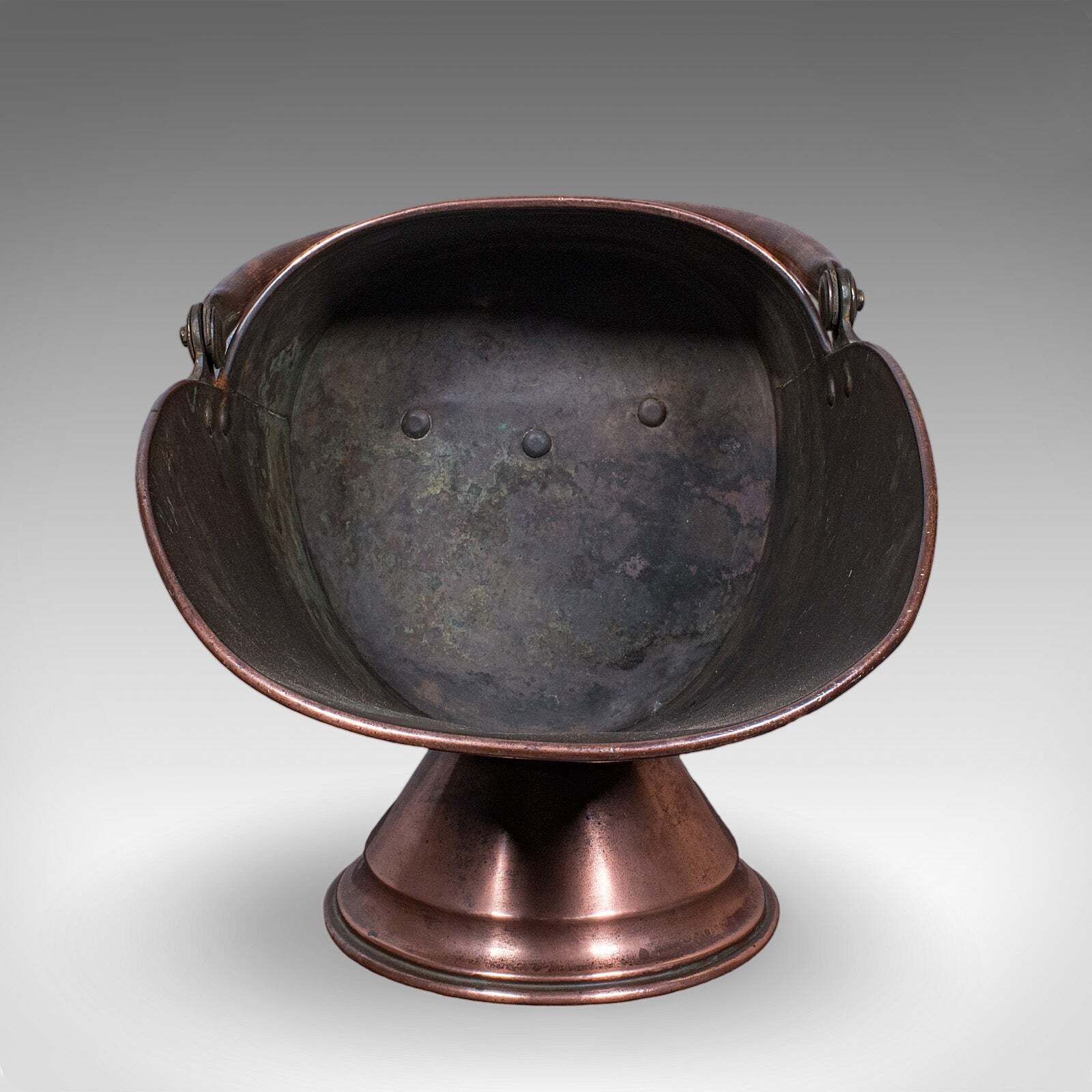 Antique Helmet Fire Bucket, English, Copper Scuttle, Fireside Bin, Victorian photo furniture