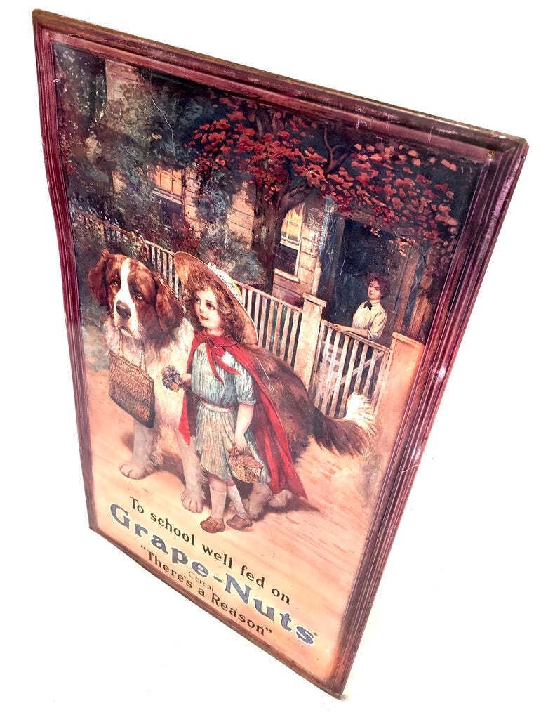 Antique Advertising   Large Tin Showcard Sign For Grape Nuts Cereal 20th Century photo furniture