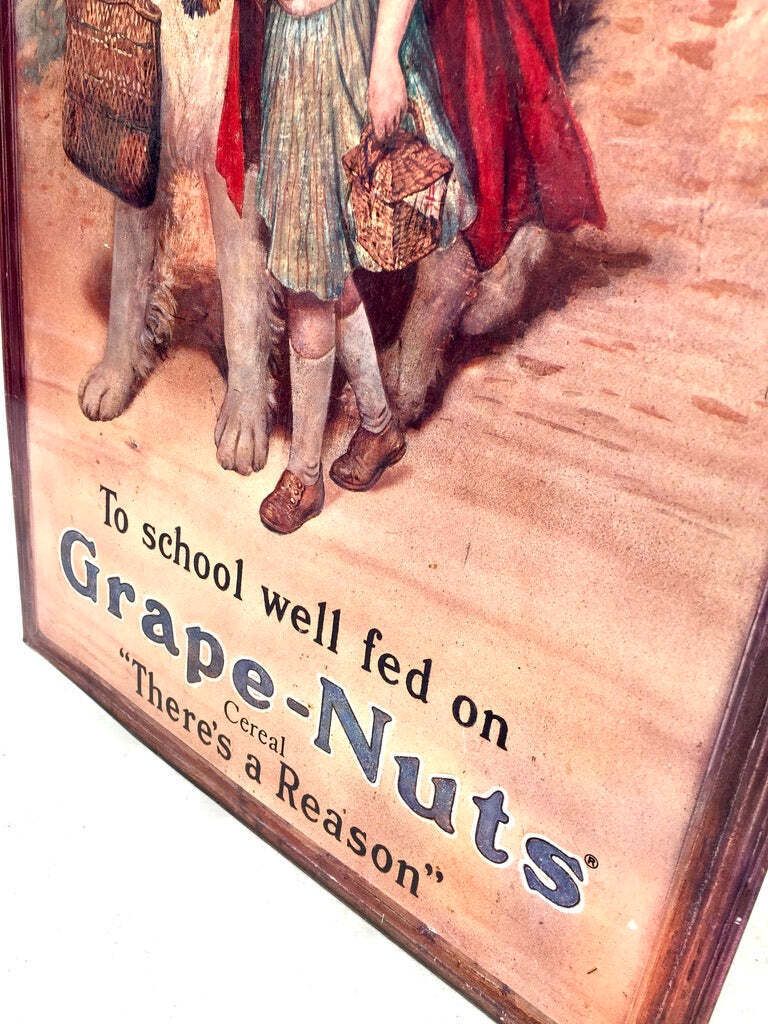 Antique Advertising   Large Tin Showcard Sign For Grape Nuts Cereal 20th Century photo 159.0