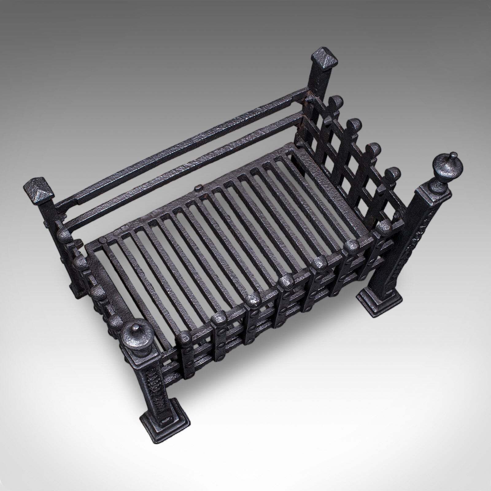 Antique Fire Basket, English, Wrought Iron Fireplace Grate, Victorian, C.1885 photo vinterior