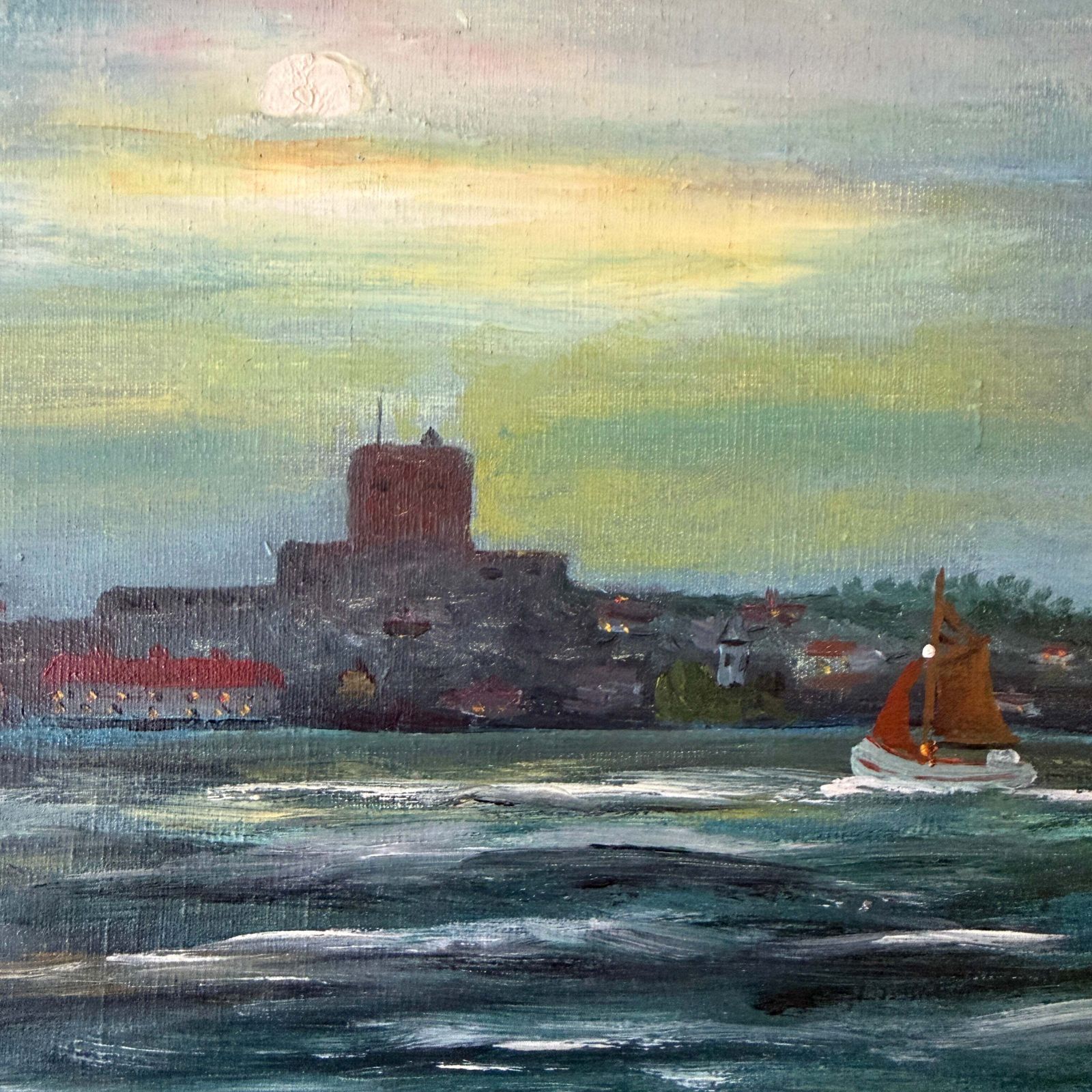 Marstrand 1950s. Vintage Swedish Oil Painting By Arthur Johnson photo for sale
