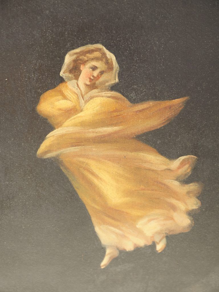 19th Century Neoclassical Oil Painting Of Dancing Nymphs, Gilt Greek Key Frame photo vinterior