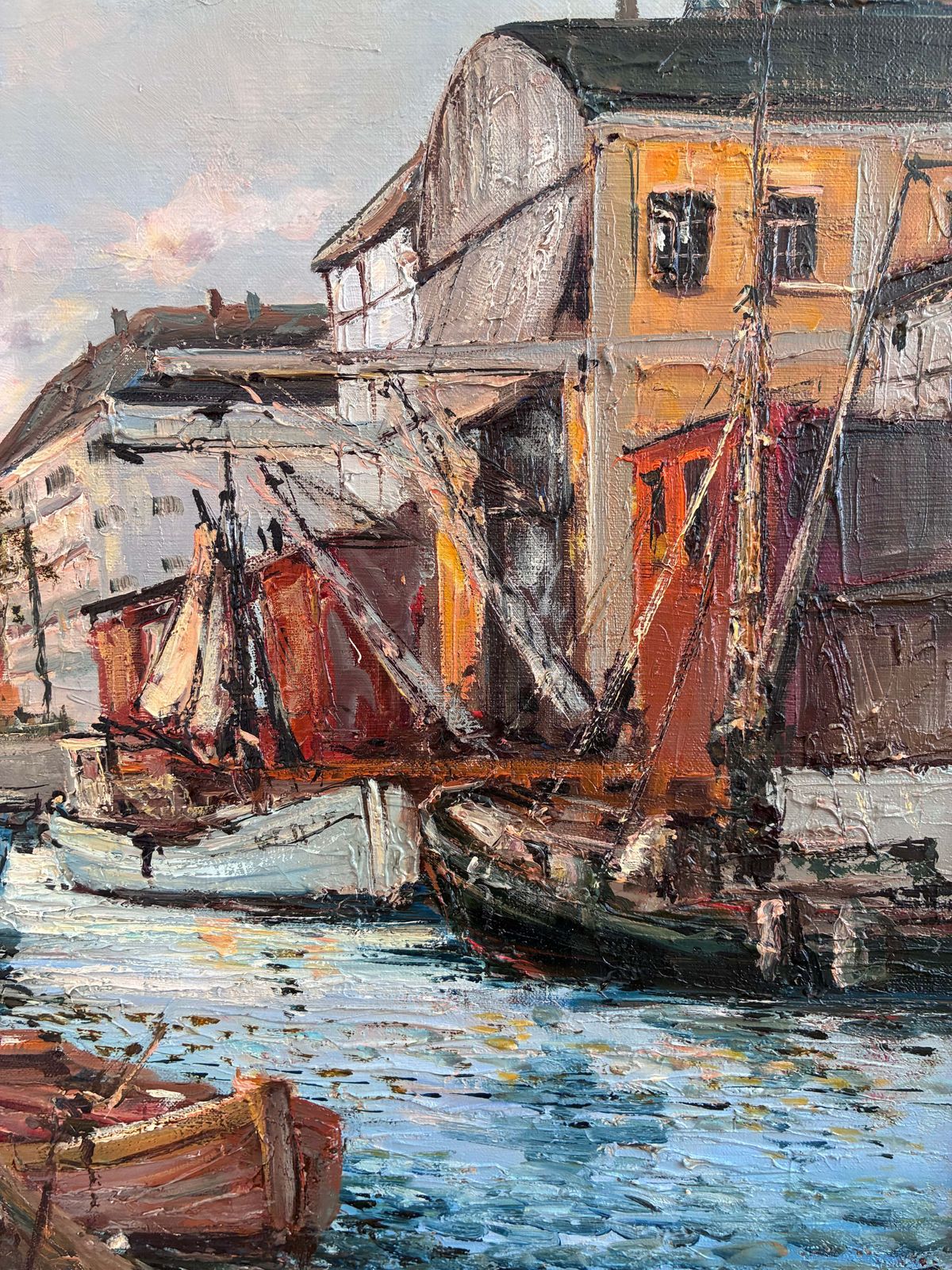 Vintage Original Oil Painting Of A Canal Cityscape, Circa 1970s photo 655.0
