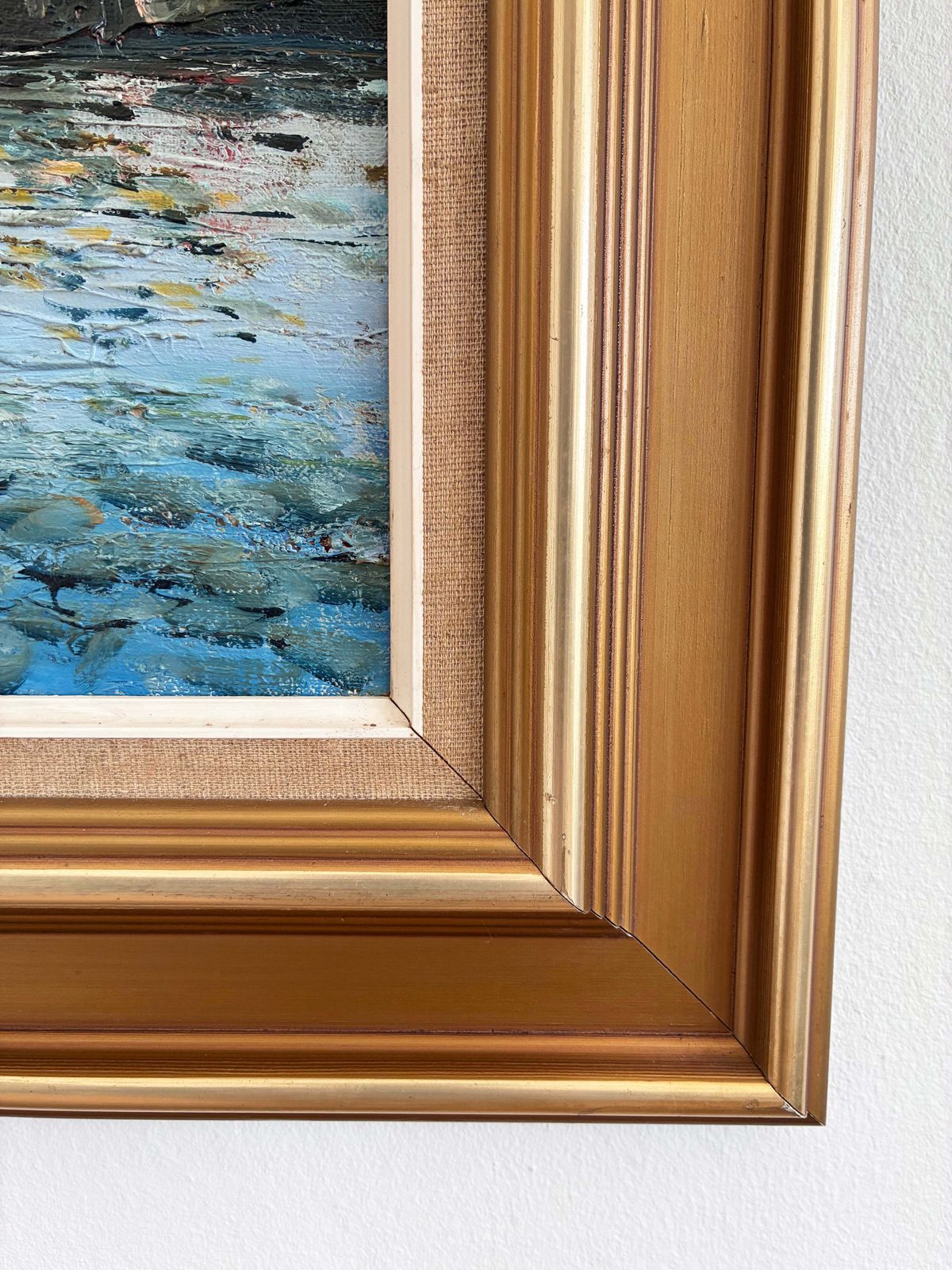 Vintage Original Oil Painting Of A Canal Cityscape, Circa 1970s photo vinterior