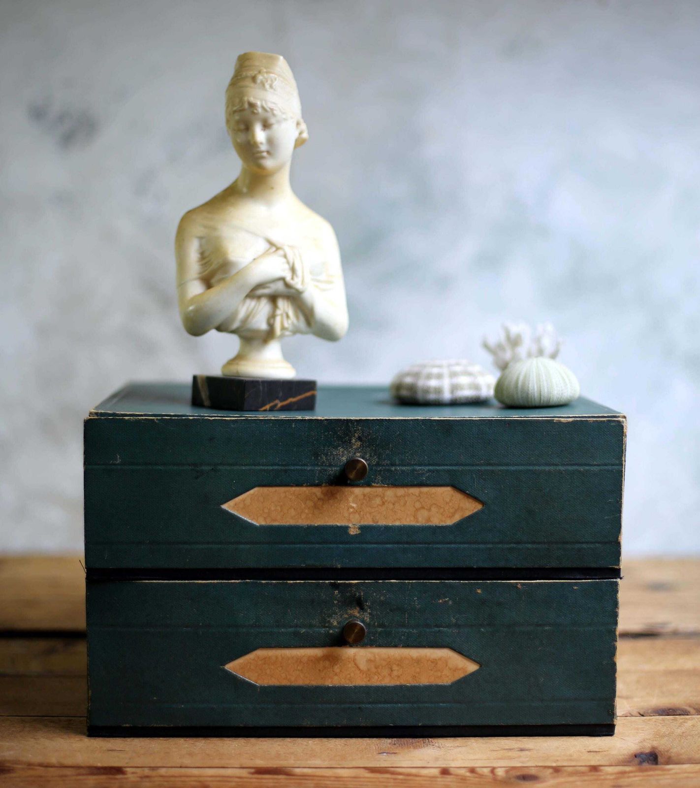 Antique French Notary File Box Lawyer Storage Container Green Double Cardboard Notaire Box photo 158.0