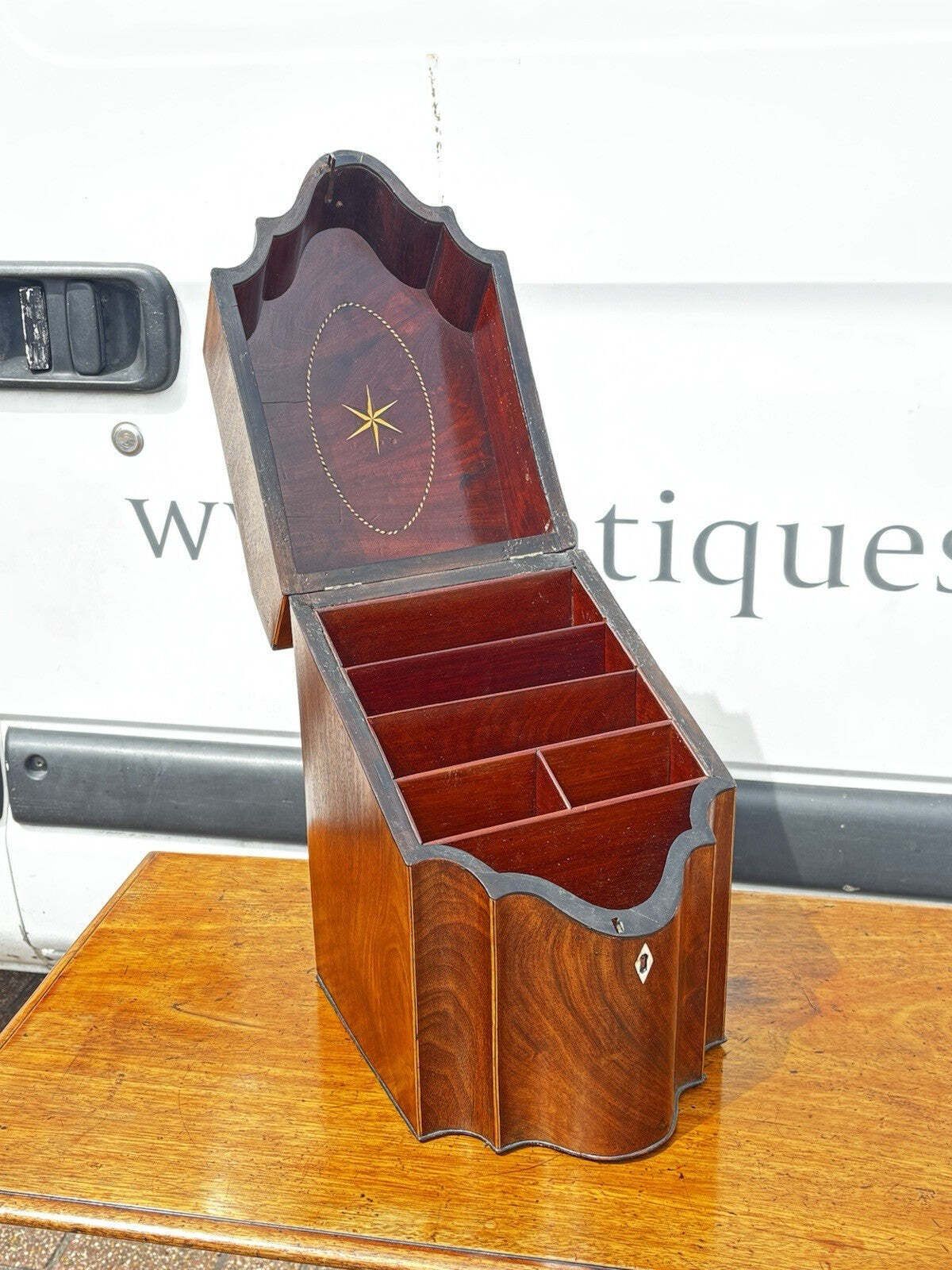Georgian Inlaid Mahogany Cutlery Box Converted Into A Hand Stationary Box photo 352.0
