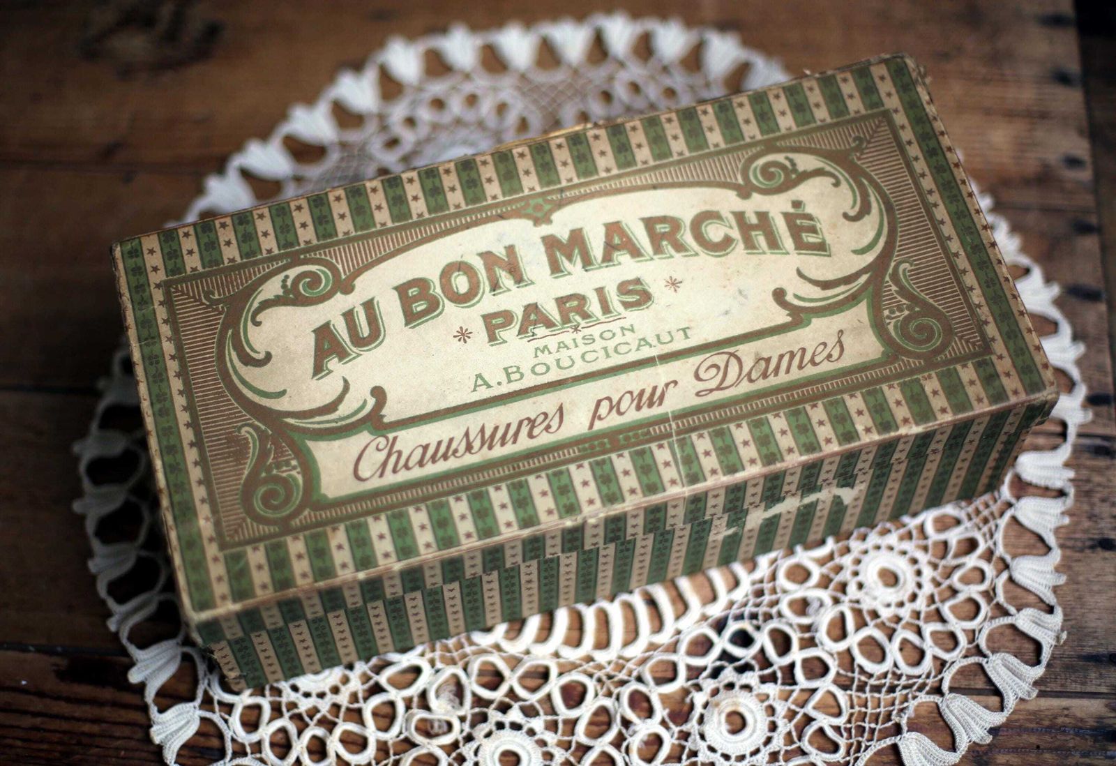 Antique Le Bon Marche Sewing Box French Shoe Box Advertising Maison Boucicaut photo vinterior