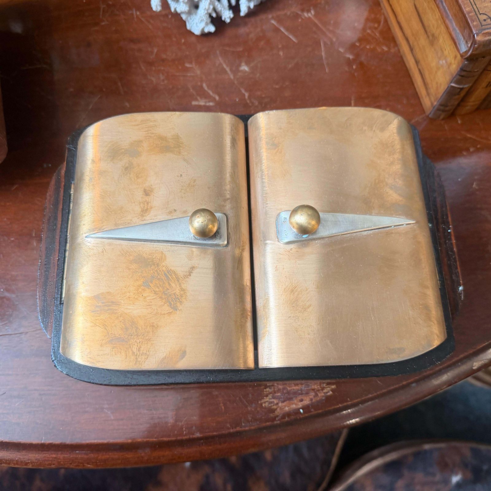 1930s Art Deco Wood Brass And Sterling Silver Italian Cigarette Box photo vinterior
