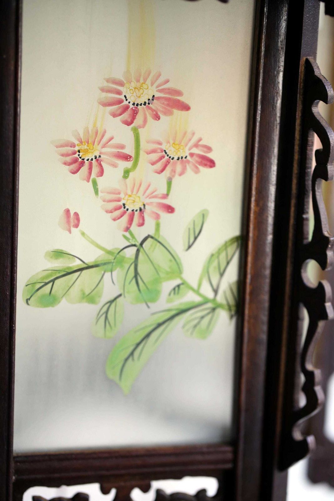 Lighting Antique Chinese Lantern Oriental Lamp Light Shade Lantern Reverse Painted Glass Panels Dragons photo