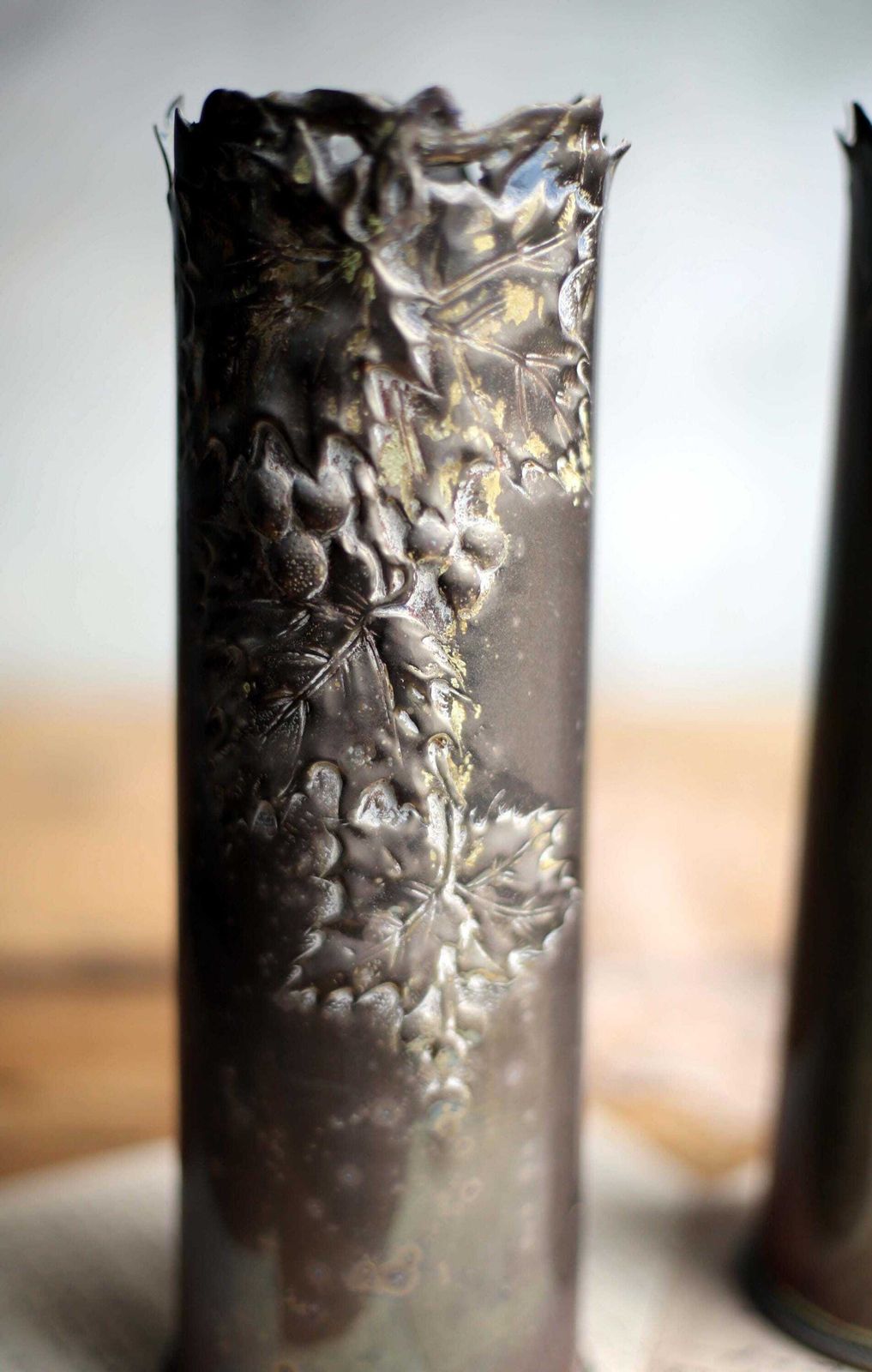 Pair Of British Antique Trench Art Vases Brass 18 Pounder Artillery Shell Cases Ww1 Holly photo vinterior