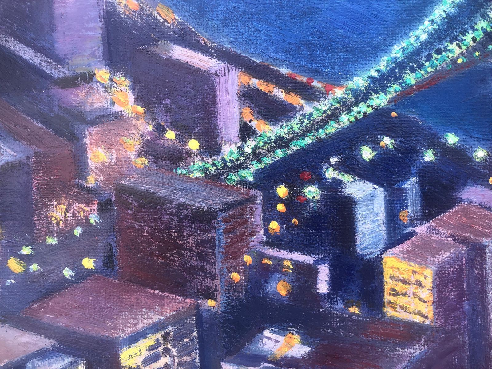 Guillem Villà Bassols, New York Night Skyline with Illuminated Bridges, huile post-impressionniste sur toile, 1981 photo for sale