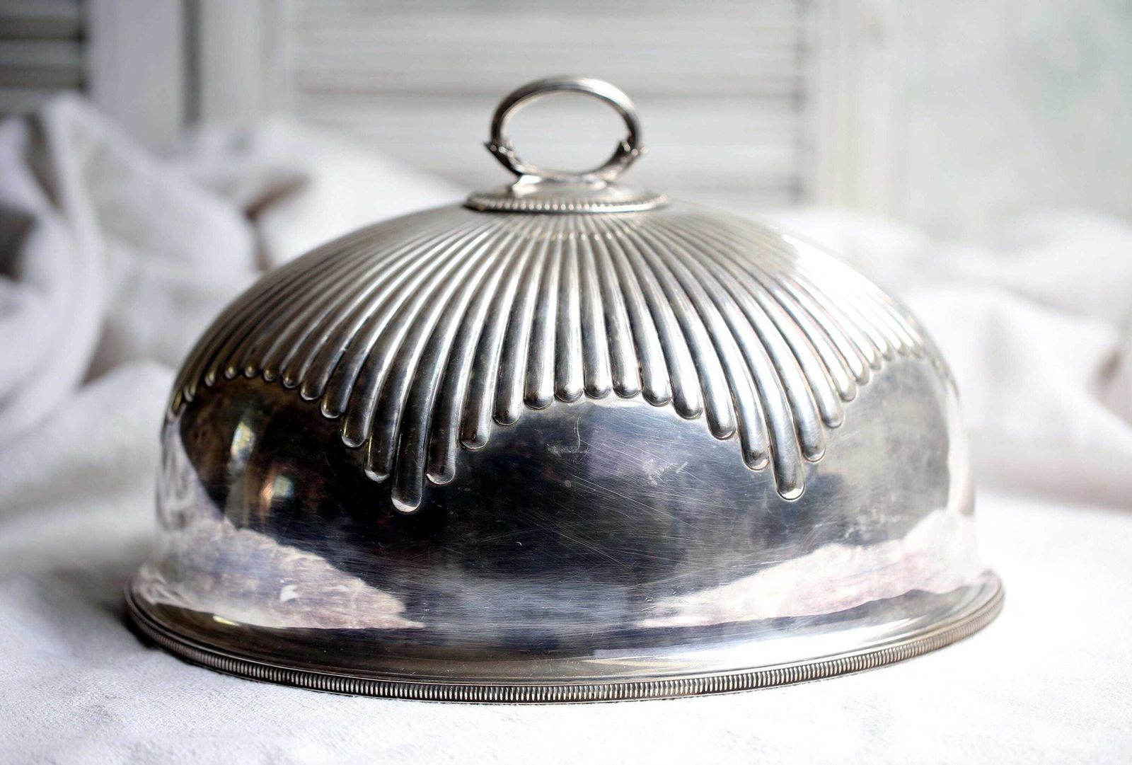Large Antique Silver Food Dome Oval Cloche Bell Food Cover Mappin & Webb photo vinterior