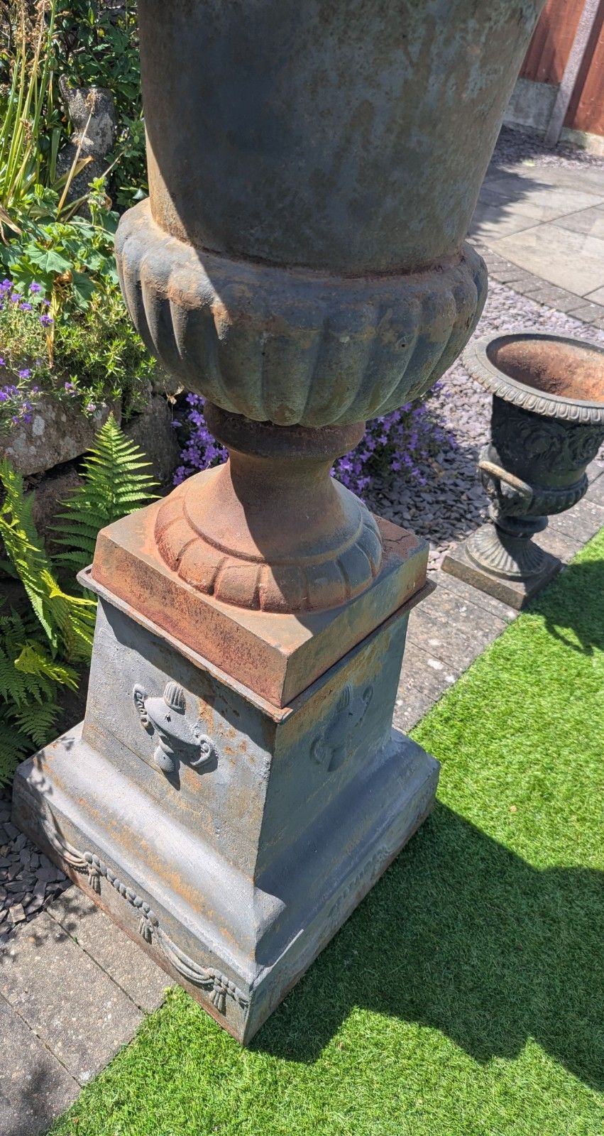 photo for sale Huge 19th Century Style Cast Iron Campana Urns & Bases Delivery  Available 0338.