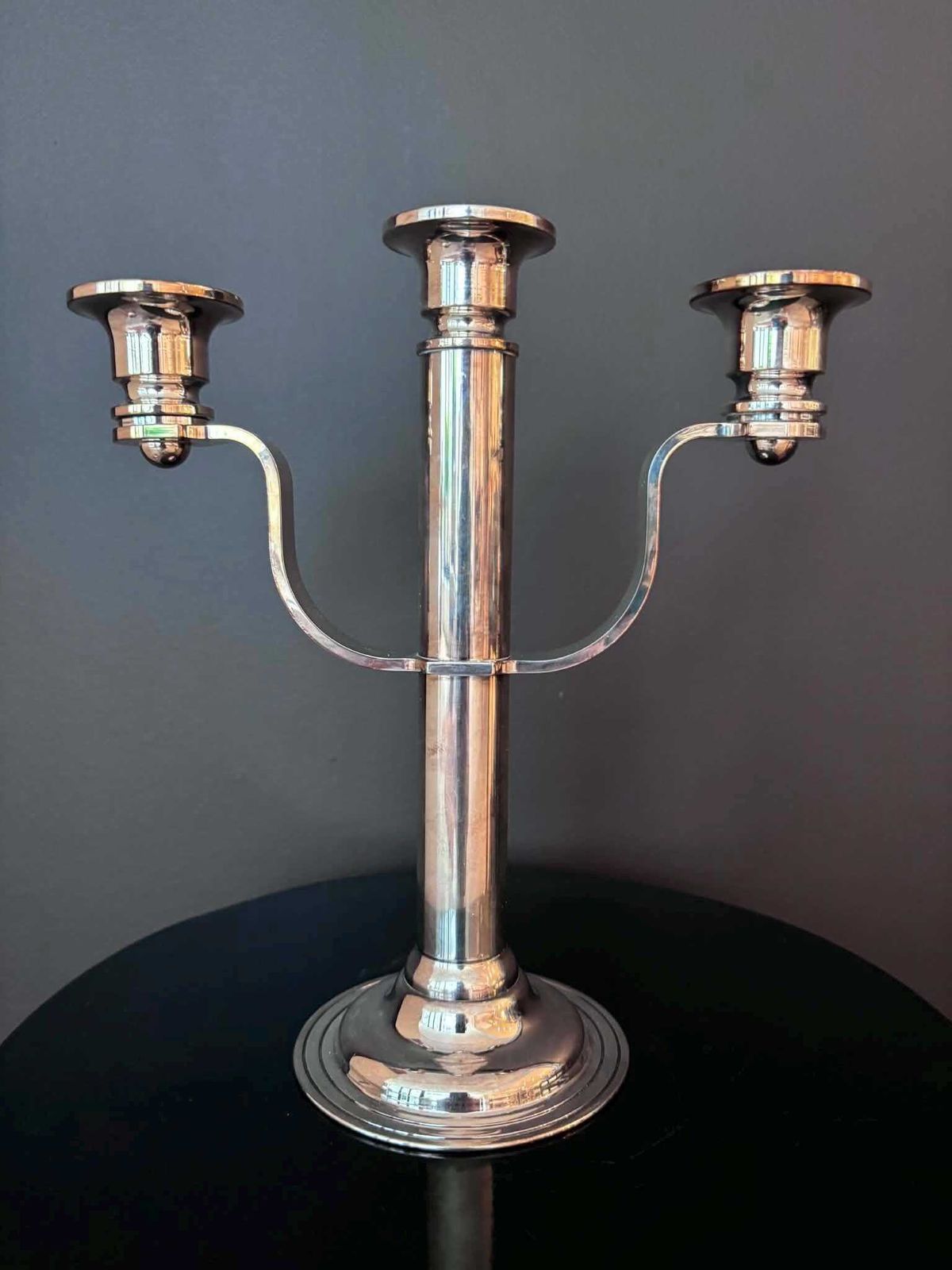 Home Decor Vintage Maestri Italy Silver Plated 3 Light Candelabra, Art Deco Style Silverplate On Brass Candle Holder, Italian Table Decor photo