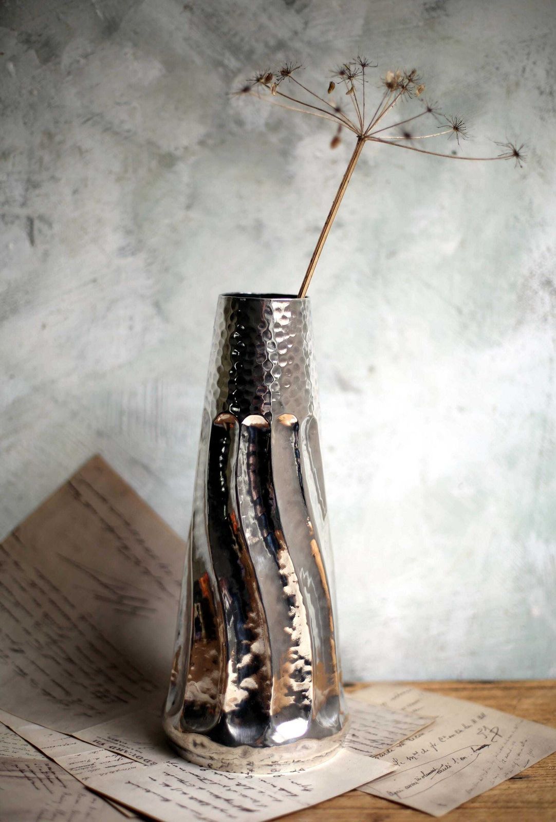 Vintage Twist Tapered Vase Hand Hammered Silver Metal photo 136.0