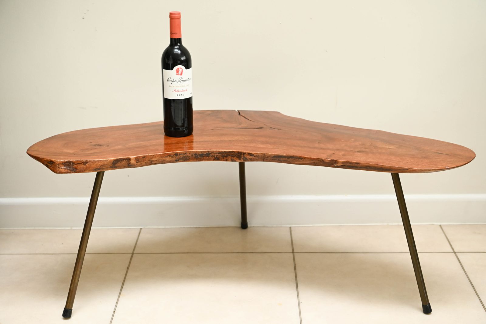 Mid Century Freeform Live Edge Tripod Coffee Table In The Manner Of Carl Auböck, C.1950s/60s photo for sale