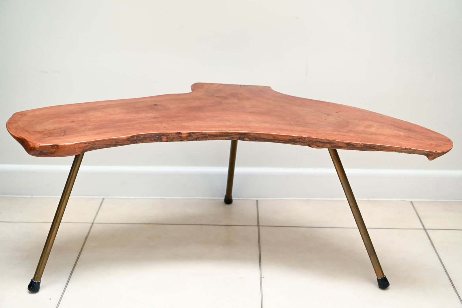 Mid Century Freeform Live Edge Tripod Coffee Table In The Manner Of Carl Auböck, C.1950s/60s