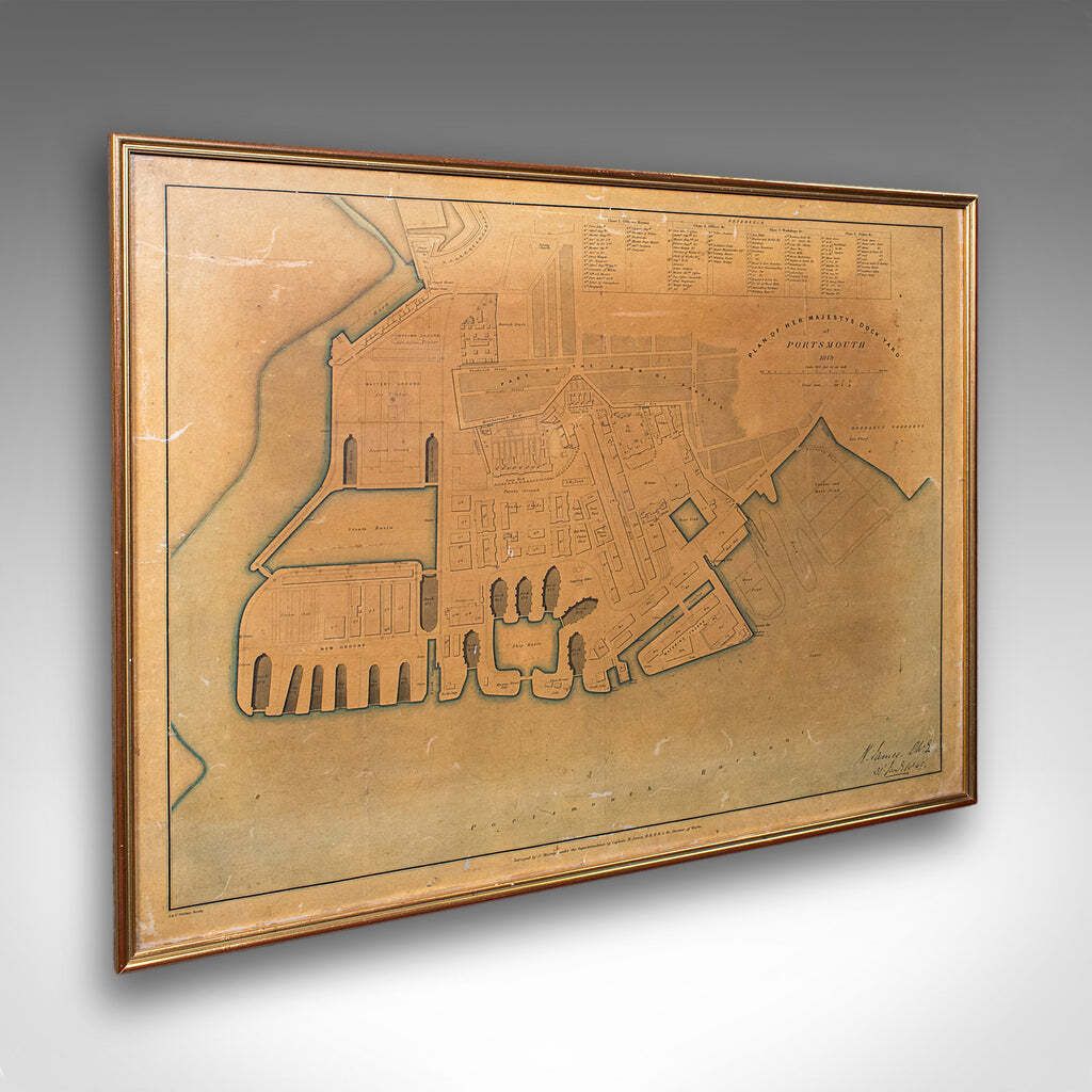 Antique Town Plan, Portsmouth Dockyard, English, Framed Cartography, Victorian.