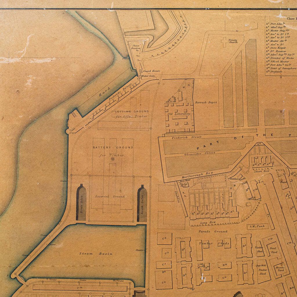 Antique Town Plan, Portsmouth Dockyard, English, Framed Cartography, Victorian. photo vintage