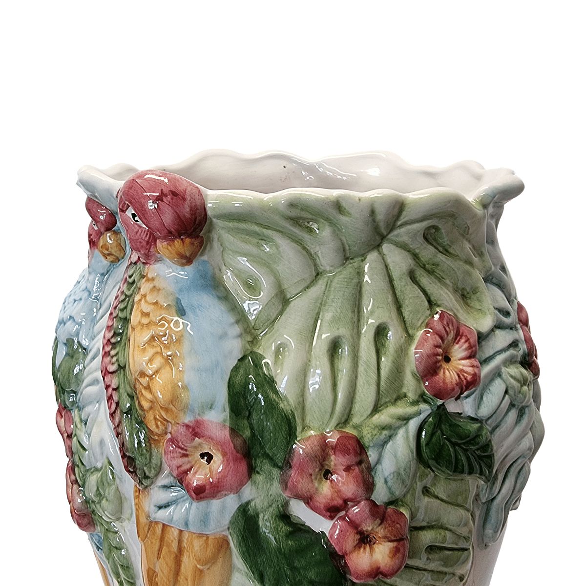Vase en majolique portugaise aux perroquets, années 1960-1970 photo furniture