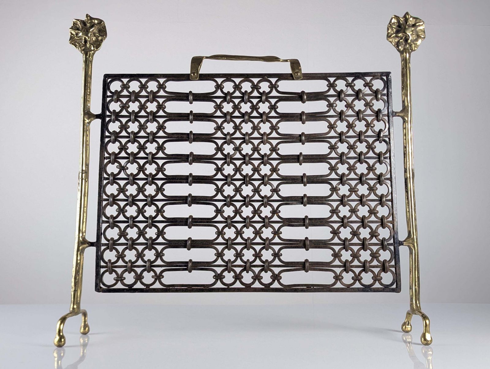 Bronze And Wrought Iron Spark Flask By David Marshall, 1970s Fireplace.