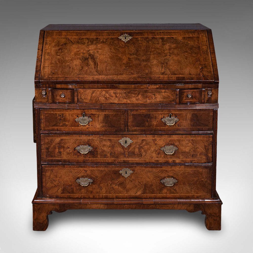 Antique Fall Front Bureau, English, Walnut, Writing Cabinet, Georgian, C.1750. photo Furniture