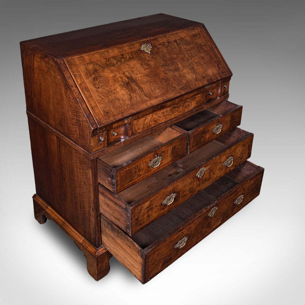 photo for sale Antique Fall Front Bureau, English, Walnut, Writing Cabinet, Georgian, C.1750.