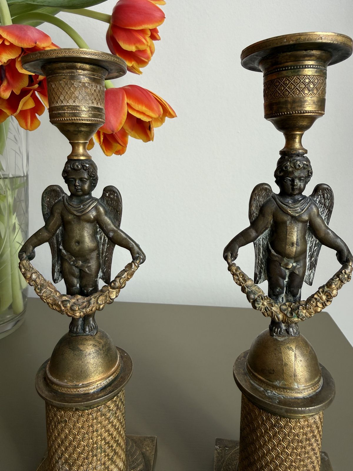 19th Century French Bronze & Ormolu Cherub Candle Holders photo 555.0