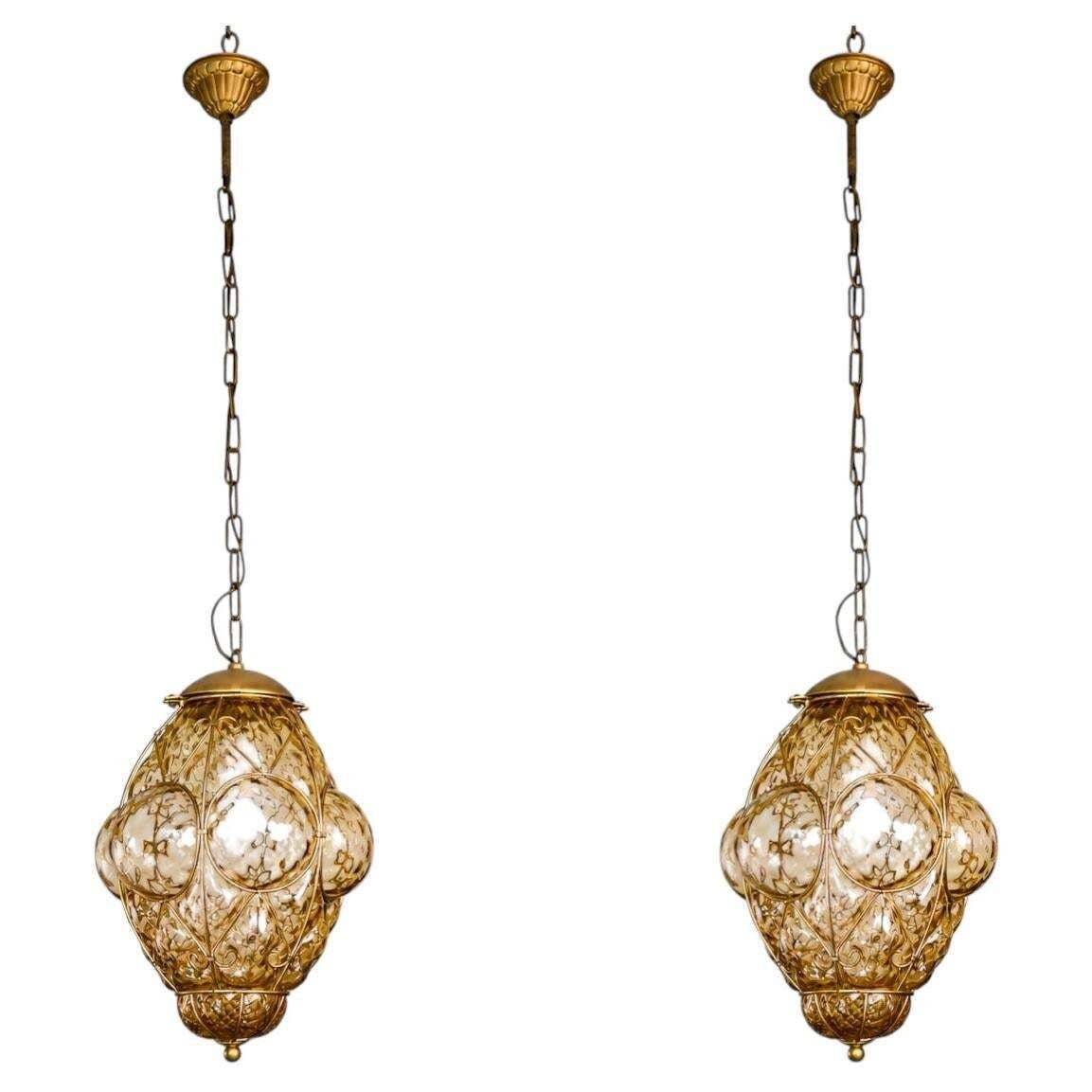 Amazing Amber Vintage Venetian Lantern, Seguso Murano Glass, Italy, 1960s