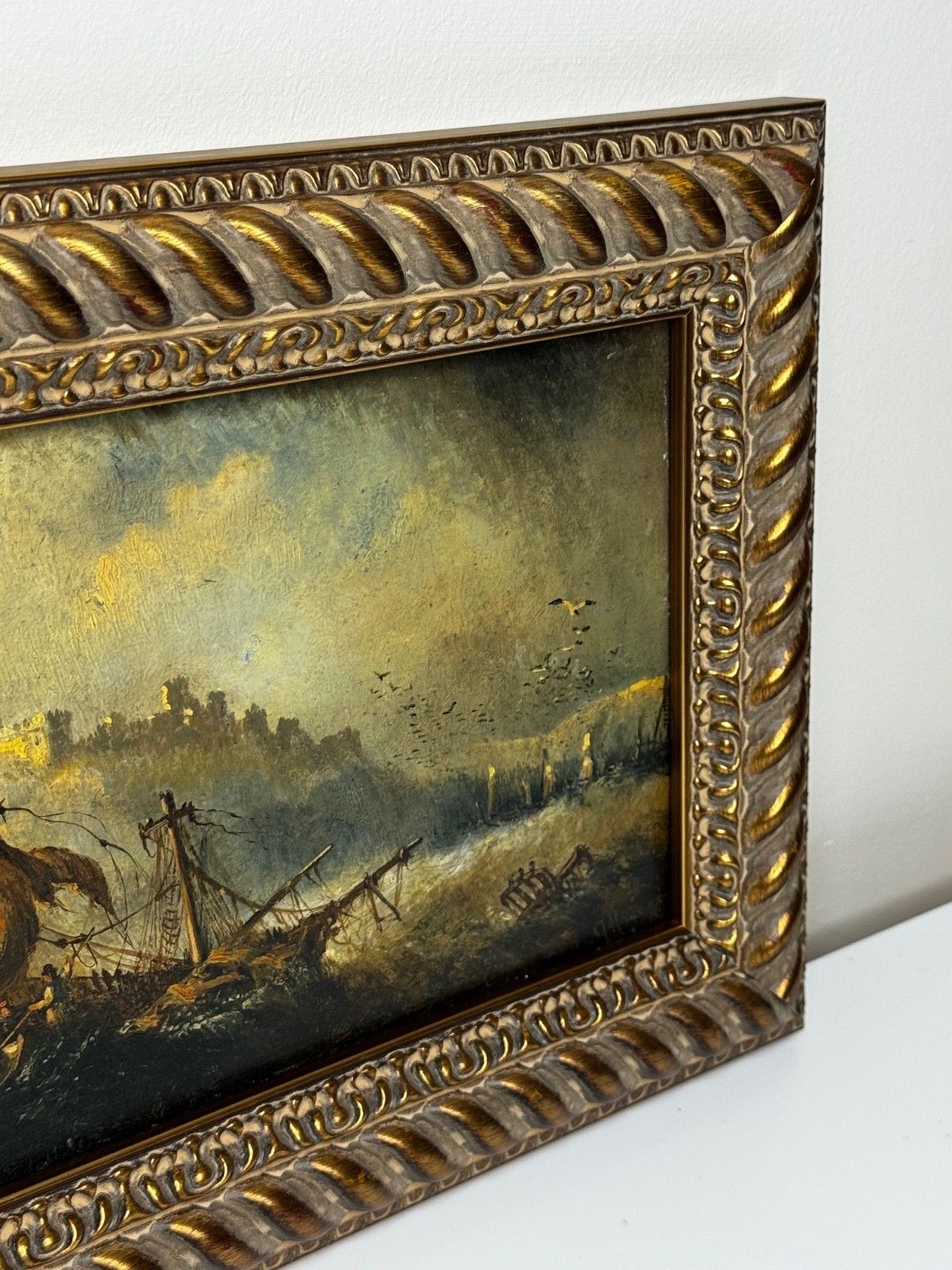 photo furniture Marine Painting Wreck Off Dunstanburgh Castle Signed By Claude Thomas Stanfield Moore
