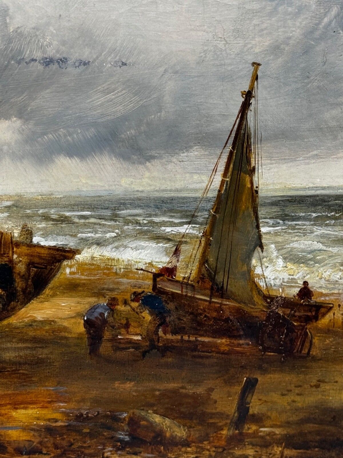 Art 19th Century Oil Painting Ships Hulk Wreck Moreton Beach Wirral Historic Leasowe Lighthouse By William Joseph Julius Caesar Bond photo