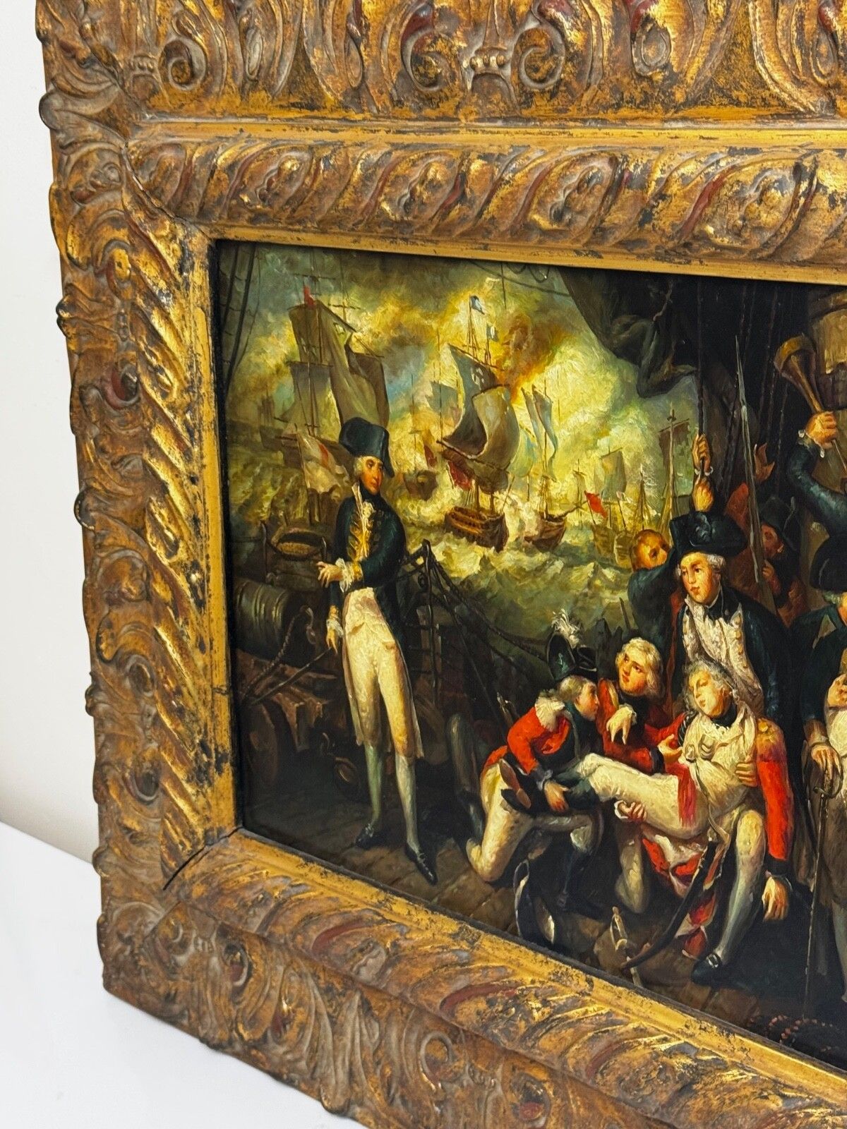 19th Century Marine Oil Painting Sea Battle Lord Howe On Deck Ship Hms Queen Charlotte After Mather Brown photo Art