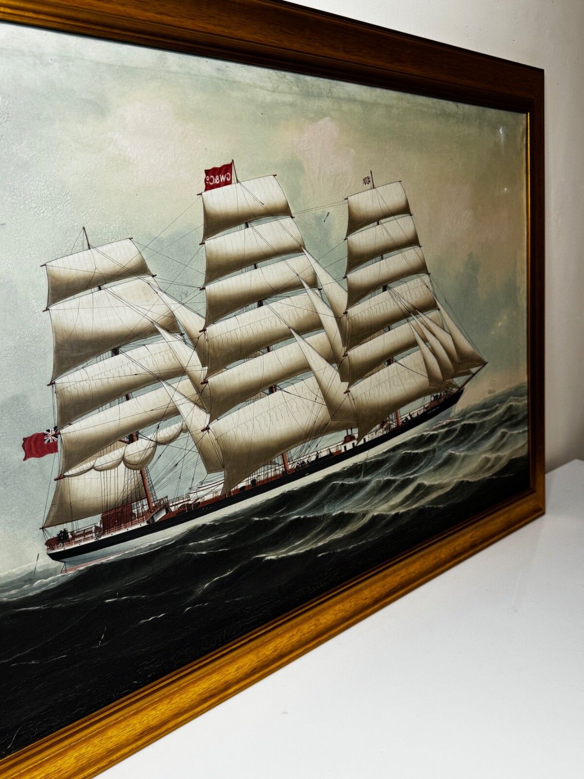 photo furniture Maritiem olieschilderij 19e eeuw, Wiscombe Park, schip op weg naar Australië, John Blumer & Co