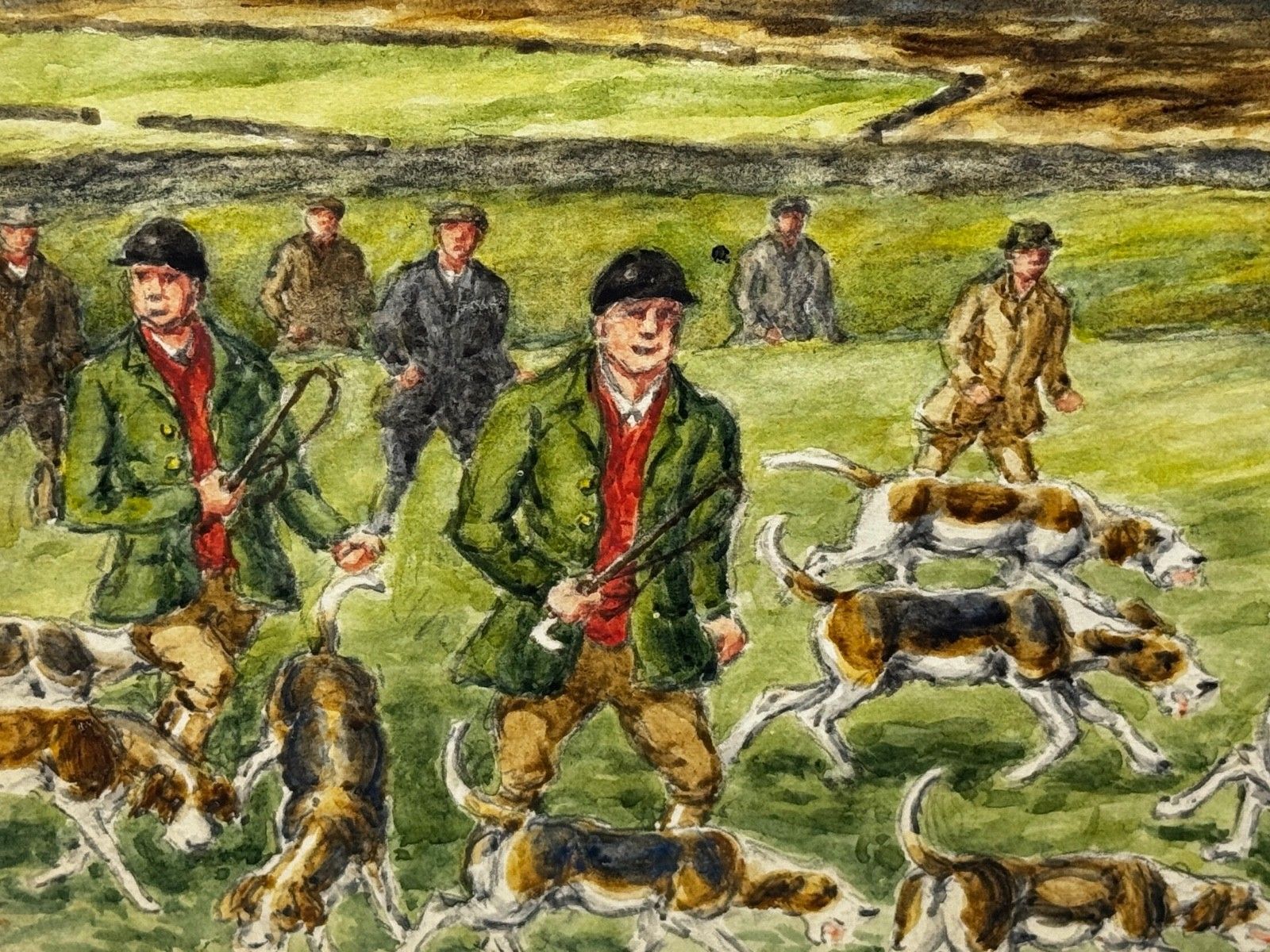 Mid Century Hunting Painting – The Badsworth Hunt On Foot, Easingwold C1943 Signed By George Anderson Short photo for sale