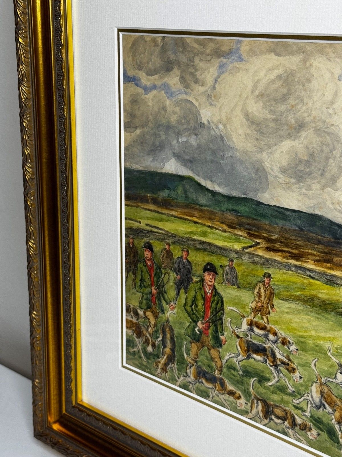 2200.0 Mid Century jachtschilderij, The Badsworth Hunt On Foot, Easingwold ca. 1943, gesigneerd door George Anderson Short photo