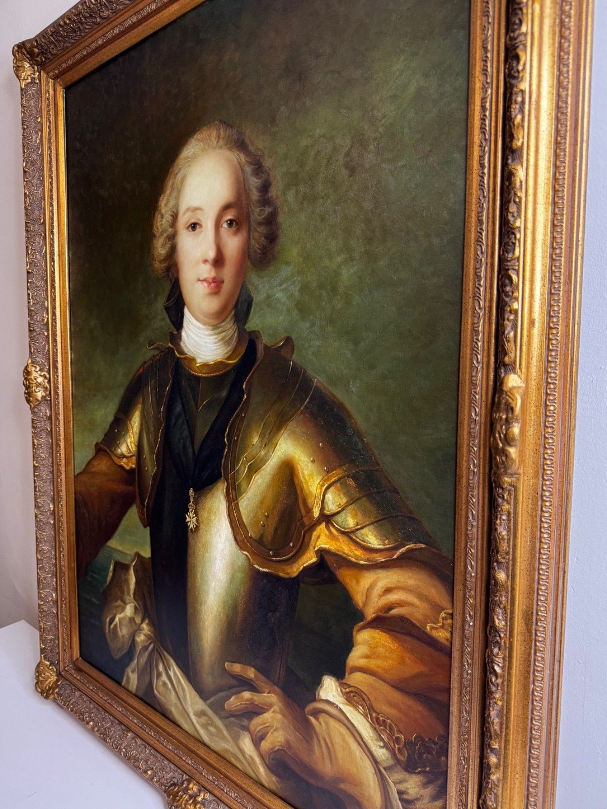 photo for sale Large Oil Portrait Jean Philippe Le Chevalier D'orléans Wearing Order Of Malta Armour After Jean François De Troy