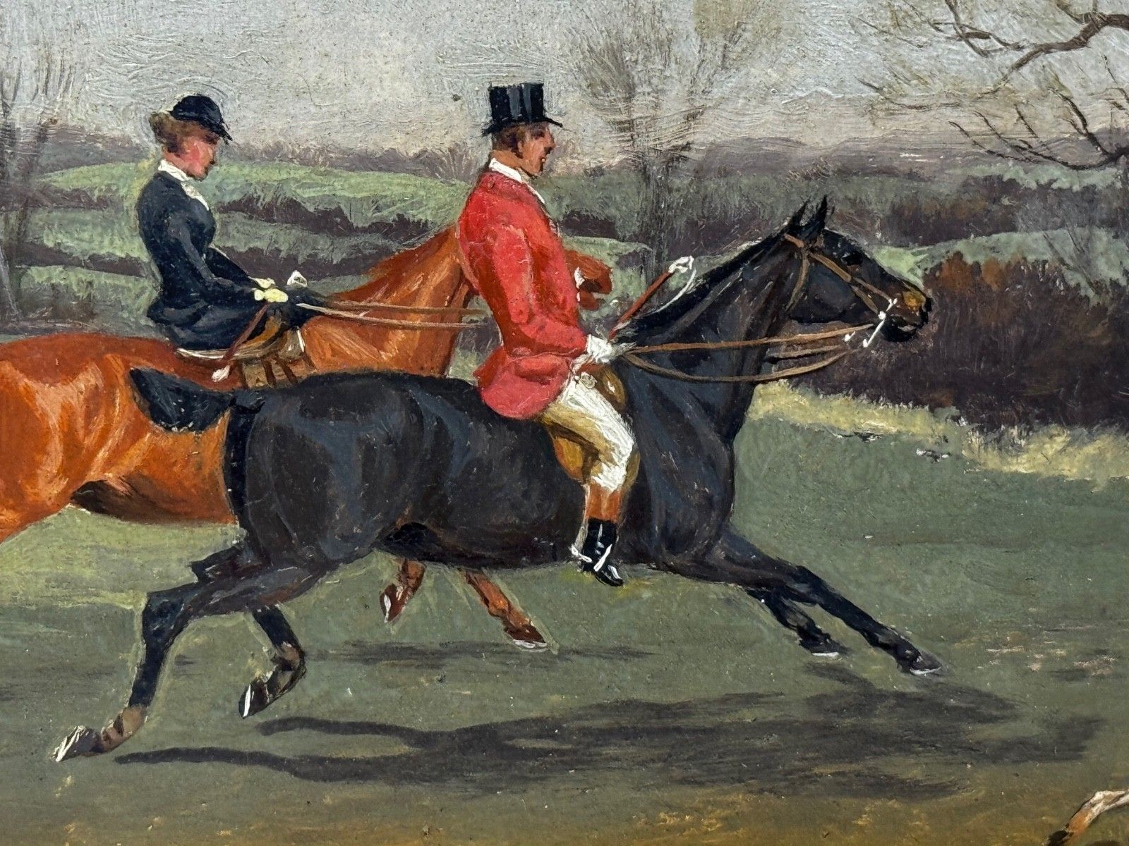 photo vinterior Victorian Oil Painting C1880 Full Cry (The Berkeley Hunt) By Charles Faulkner