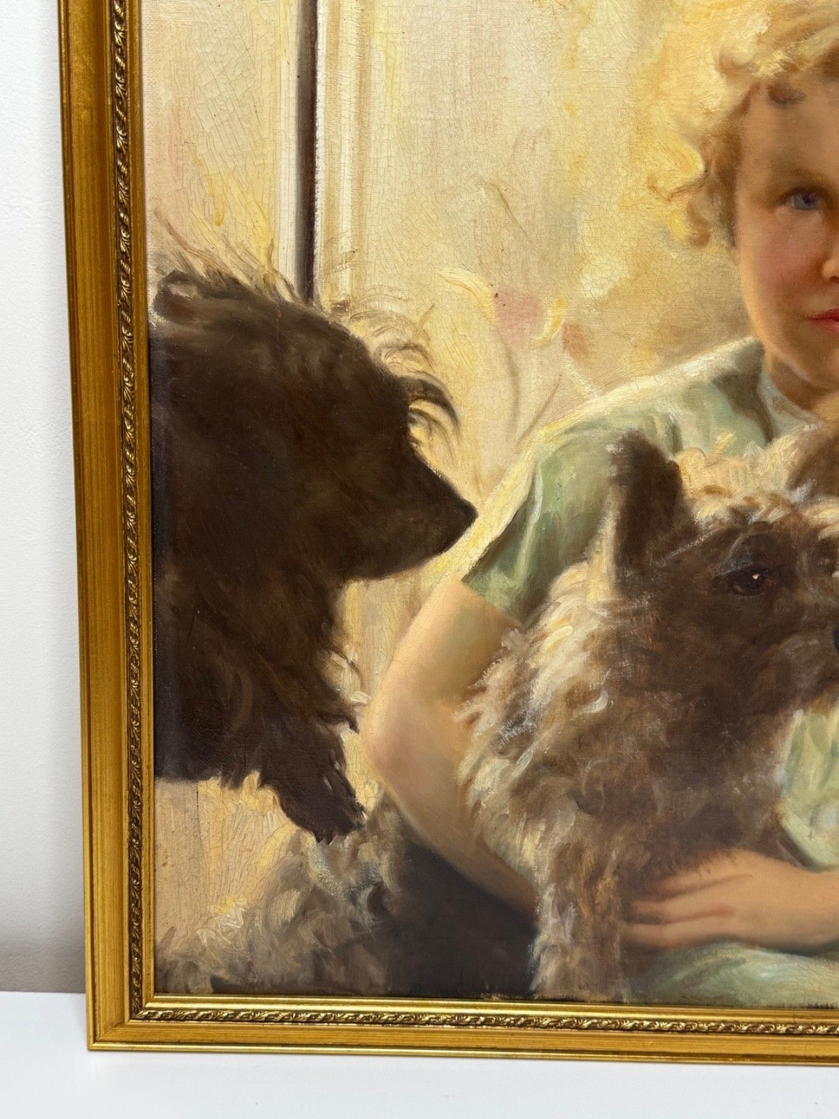 Mid-Century Olieverf Portret Mary met Cairn Terriers in de Stijl van Sir Harrington Mann photo buy