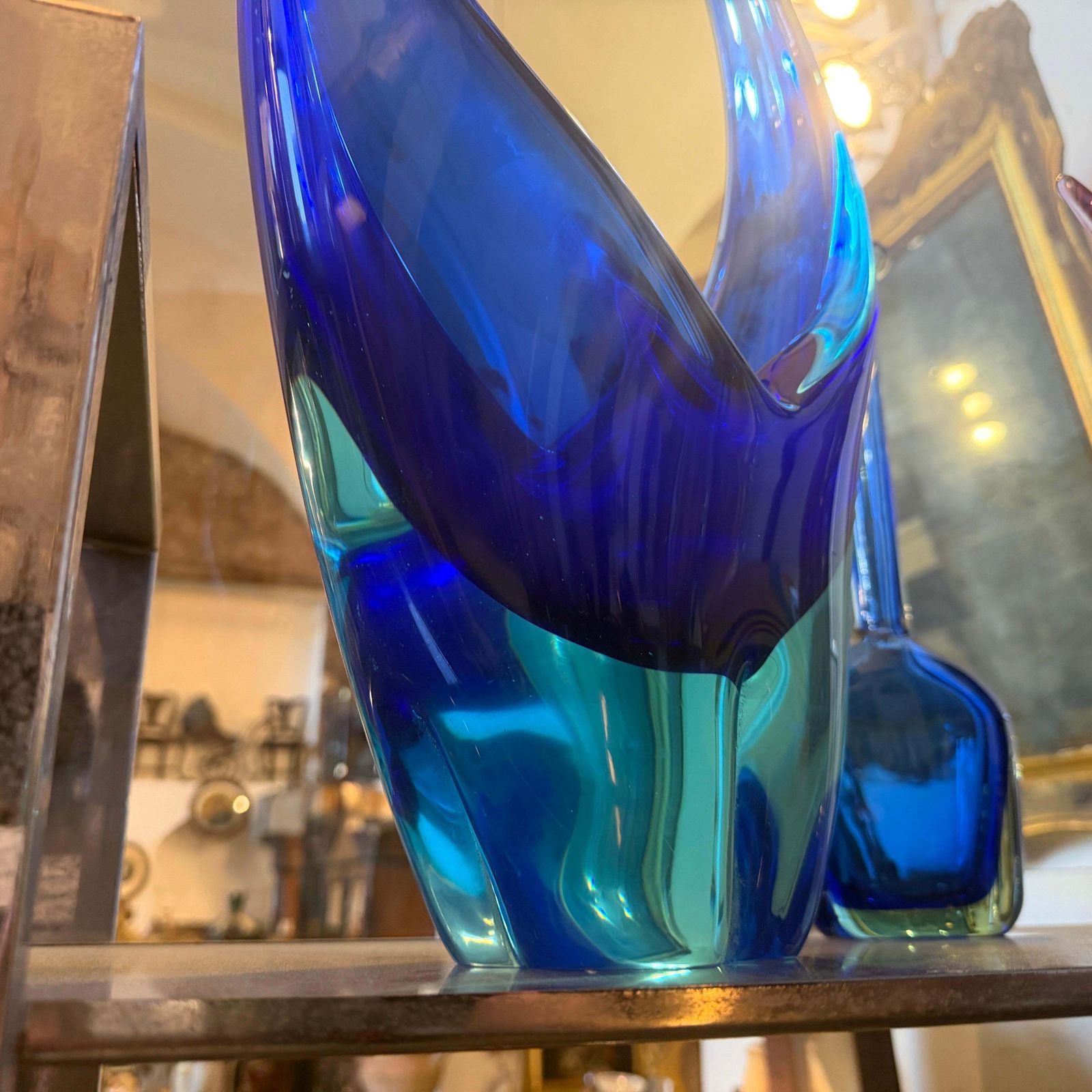 1960s Blue And Turquoise Heavy Murano Glass Huge Centerpiece By Flavio Poli photo buy