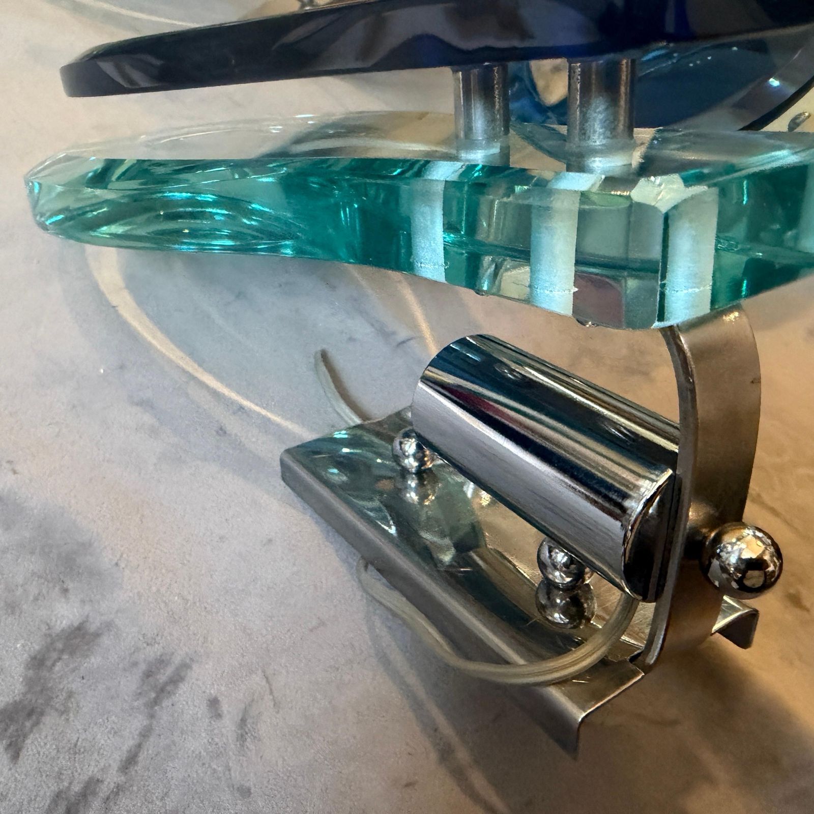 Two 1960s. Space Age Steel And Blue And Verde Nilo Glass Wall Sconces By Veca photo buy